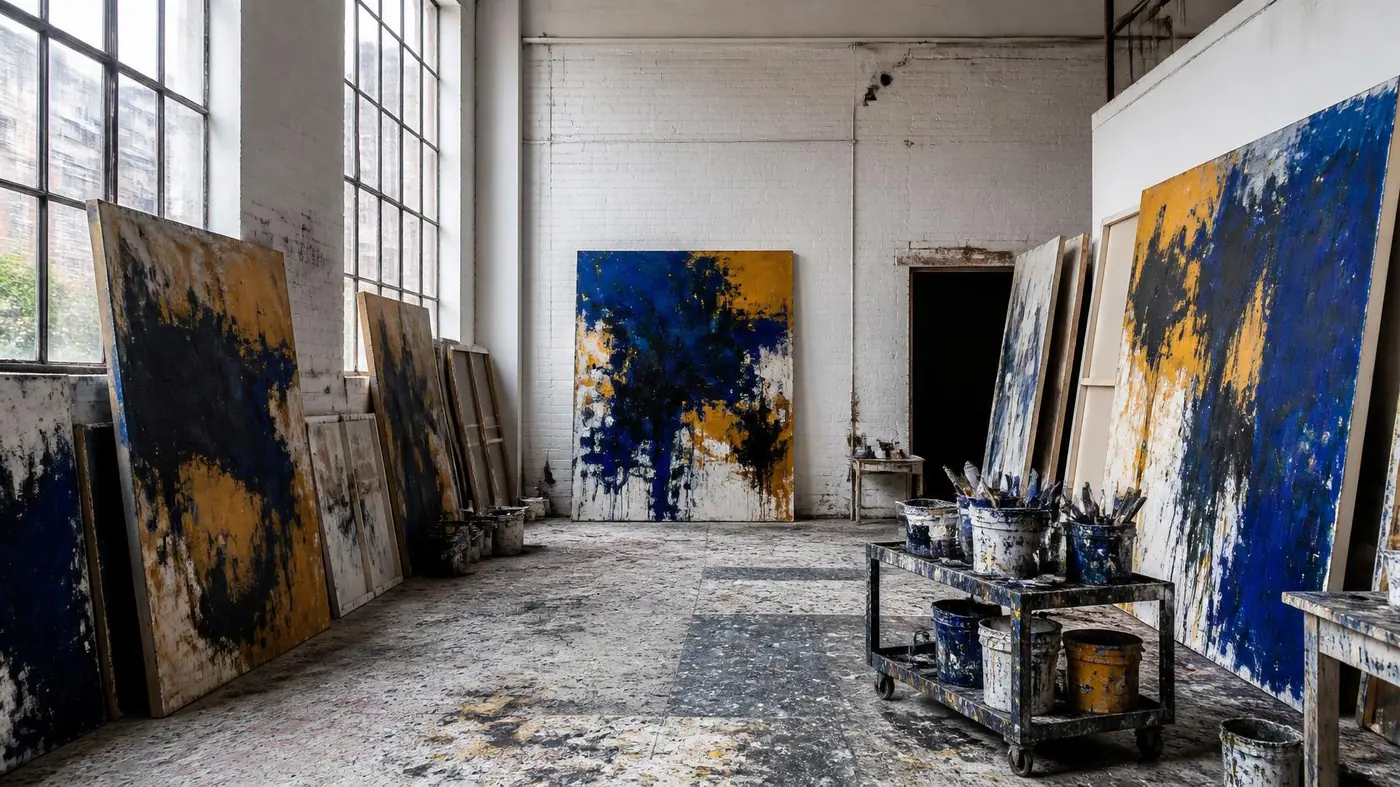 L'atelier de Clara Vézina, des toiles contre les murs de briques