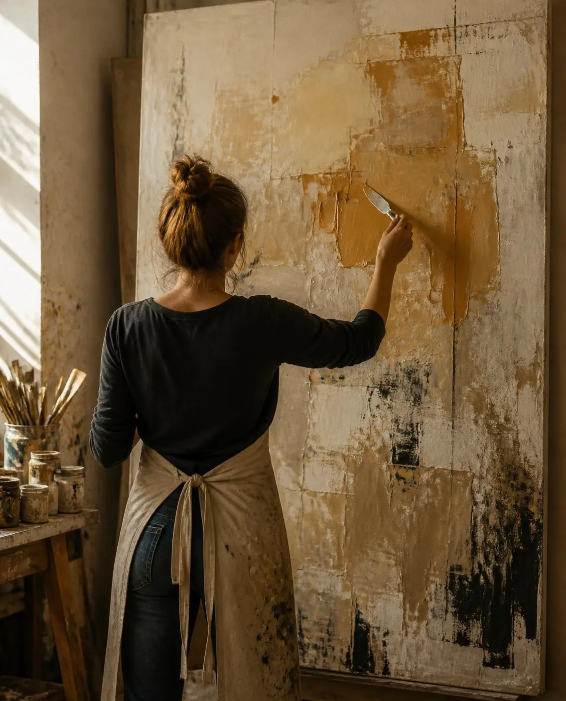 Inès Laforge peint au couteau