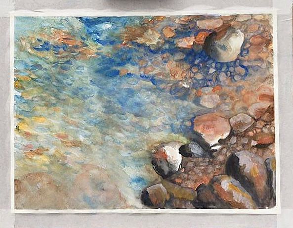 Pebbles under the water 16x20 inch watercolor-Mariam Qureshi