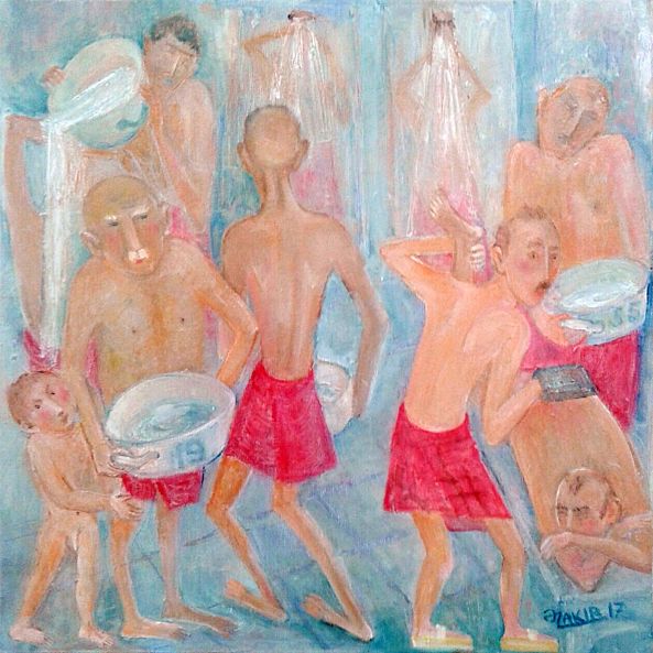 Turkish bath 2017year 40x40cm Original Painting Oil on Canvas2500$-ZAKIR AHMEDOV
