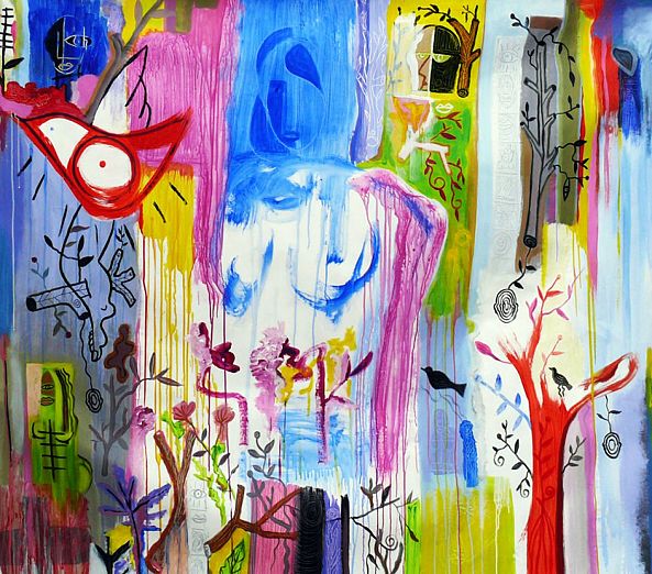 Chaos visuel dans la forêt "femme avec le corps bleu" -kinkas caetano