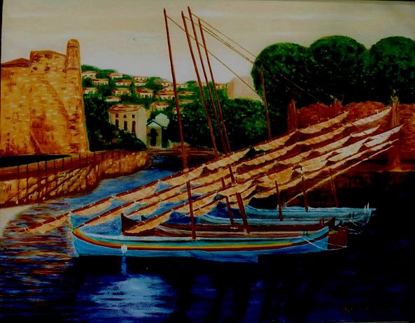 Barques catalanes dans le port de Collioure South of France au crépuscule-marie momelat