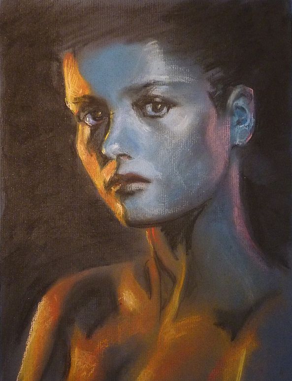 Portrait de femme  jaune et bleu -Dany Wattier