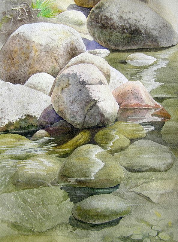 Rocks & Water - watercolors paintings - summer landscapes -Olga Beliaeva
