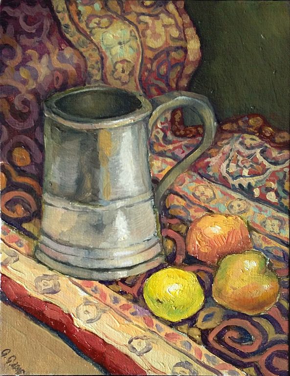 Still life with fruits and silver mug-George Grim