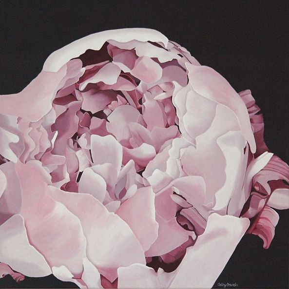 Peony Painting - Pink Lilac Flower Bud Original Large Acrylic Painting Floral Wall Art-Cathy Savels