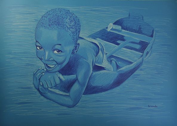 Boy in a boat after a photograph by Quim Fàbregas-Brenda Helfrich