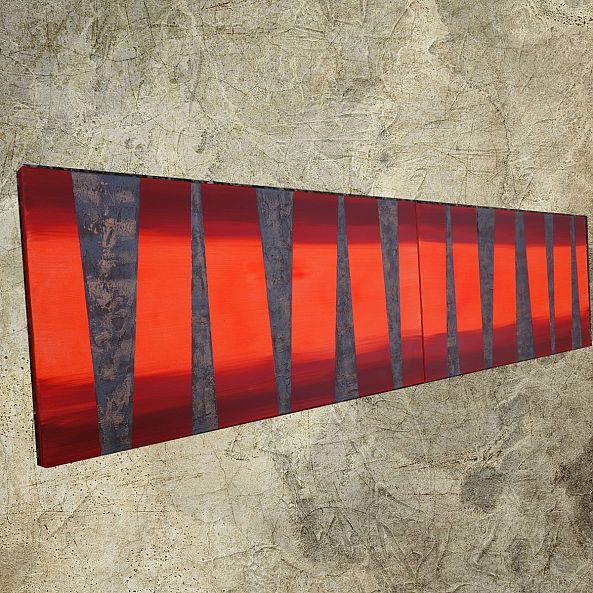 rusty iron neon orange Vertical long painting decor A240-Ksavera Art