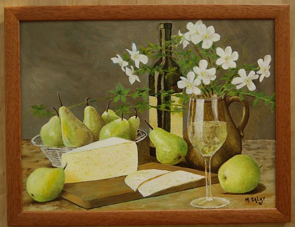 Dafodills still-life with wine and fruits-Marek Salay