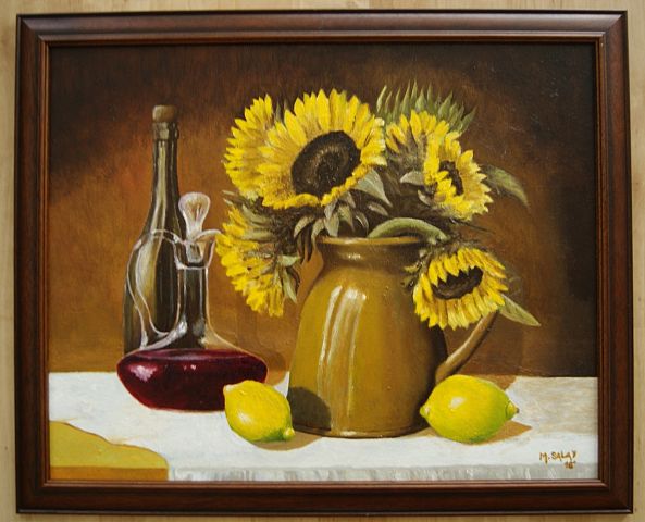 Sunflowers still-life with wine-Marek Salay