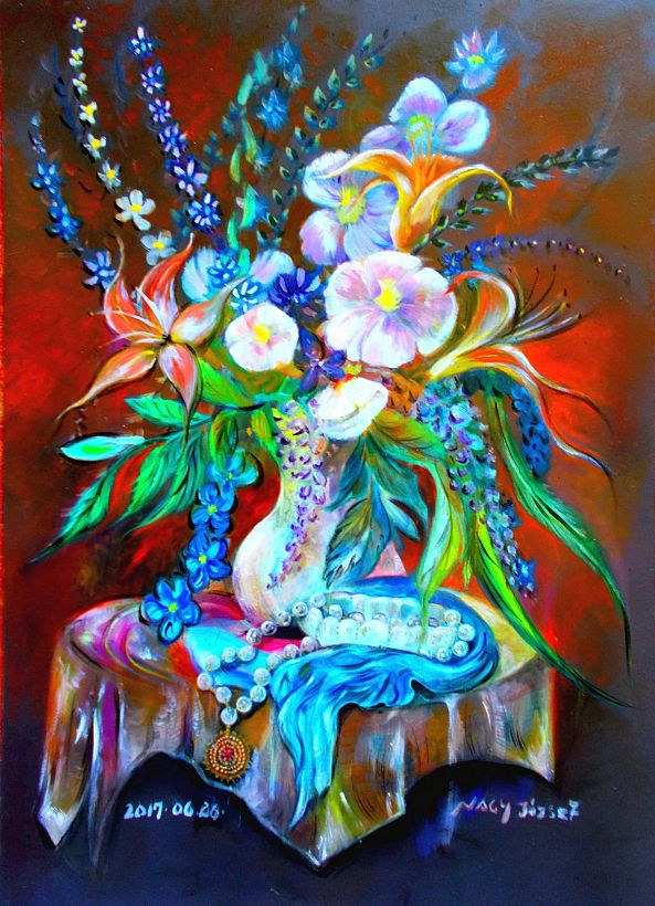 Virágcsokor gyöngyökkel-Nagy József