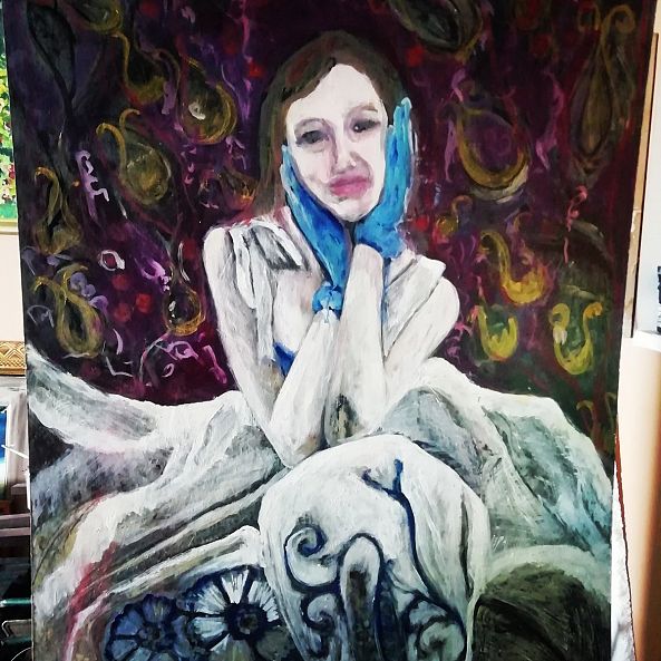 self portrait with blue gloves-Suzette Swart