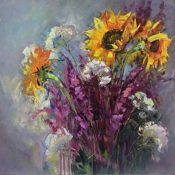 painting Sunflowers -Emotion of Freedom -Kseniya Kovalenko