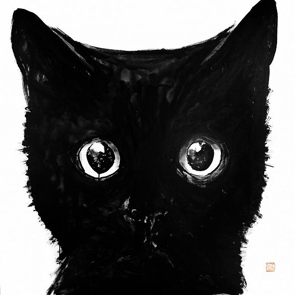chat noir-pechane sumi-e