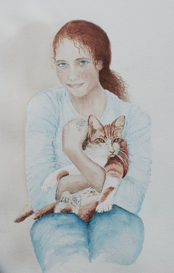 Petite fille et son chat-Jacqueline Ropers