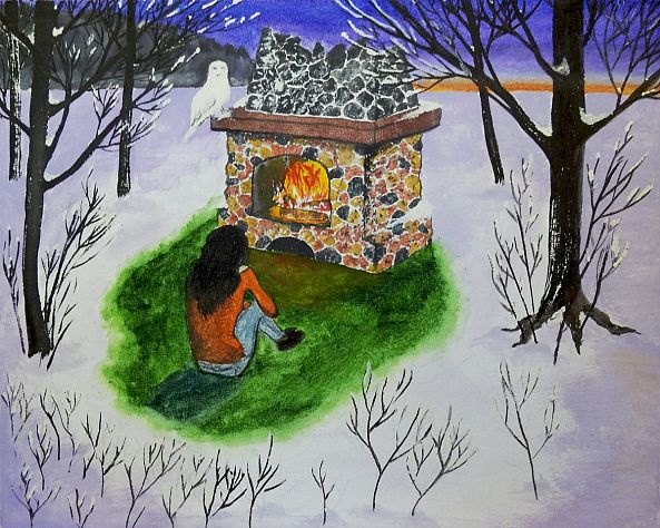 A cold winter night by the fireplace-Oksana Podolska