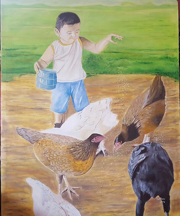 Boy feeding the chickens-Wilfredo  Padilla Magsino