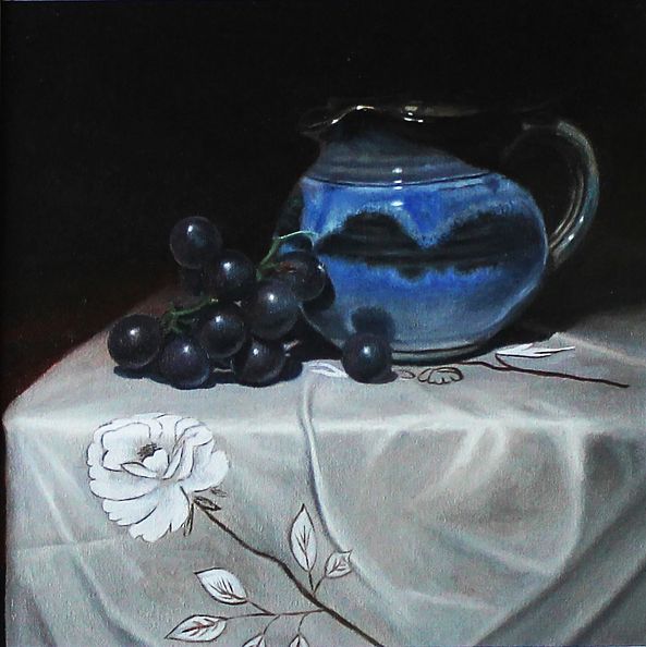 Blue Jar and Purple Grapes-James Zhao