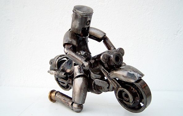 Motorcycle rider scrap metal sculpture-Dendrinos gIANNIS
