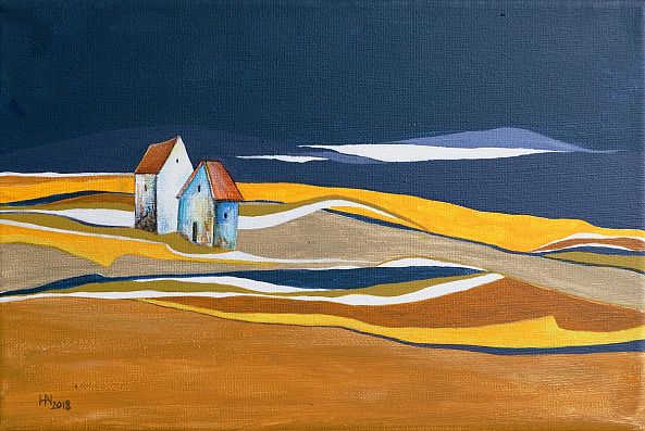 Abandoned houses - acrylic painting on canvas-Aniko Hencz
