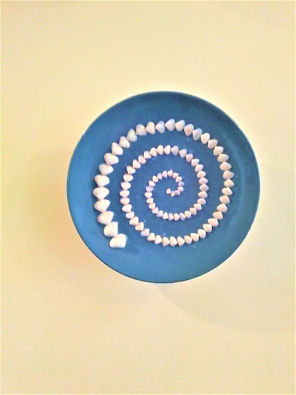Ancient Hellenic Spiral on Porcelain Plate with 90 Natural Nucula Nucleus Seashells (004)-Anastasia Pourliotou