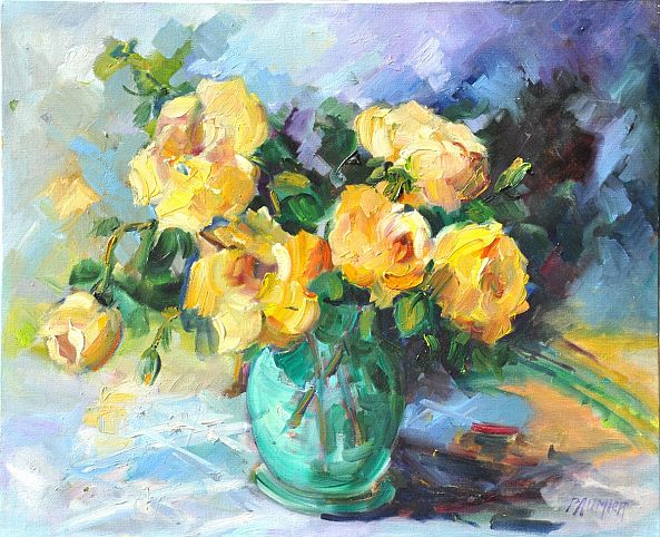Le bouquet de roses jaunes- 