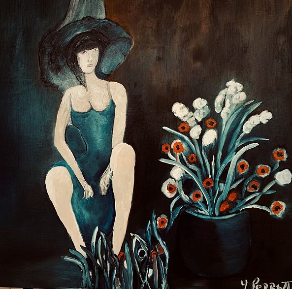 Femme au bouquet-Yves Perrotte