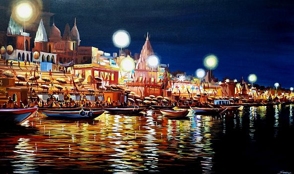 Beauty Of Night Reflections Of Varanasi -Samiran Sarkar