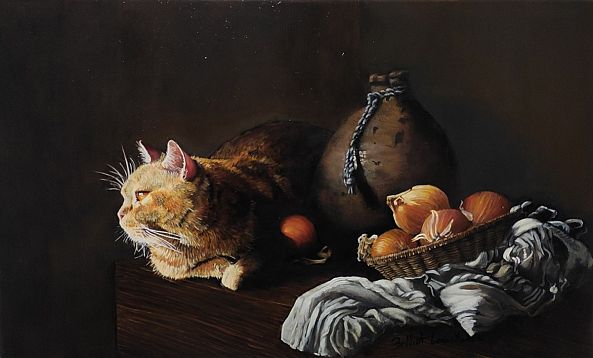 Un chat sur une table-Louis Marie BELLIOT