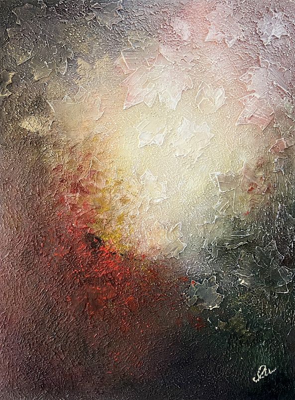 Autumn waltz, acrylic, texture, abstraction, green red yellow-Olivia Maro