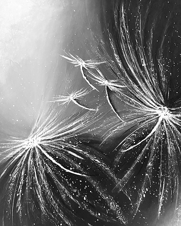 Under the Moon's Emprise, acrylique, encadrée, noir blanc, fleurs-Olivia Maro