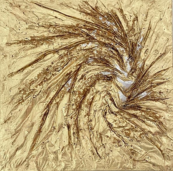 Golden spiral, acrylic, texture, gold, abstraction, unframed-Olivia Maro