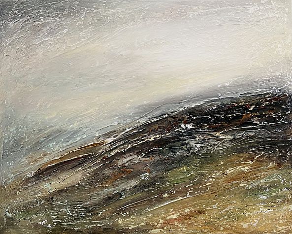 Veiled Horizons, landscape, field, green beige brown, texture-Olivia Maro