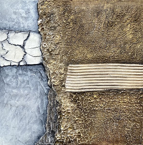 Éveil des Contrastes, acrylique, texture, or noir, encadré-Olivia Maro