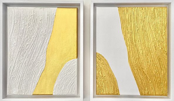 Diptych Rivière Éthérée, acrylic, gold, abstract, framed-Olivia Maro