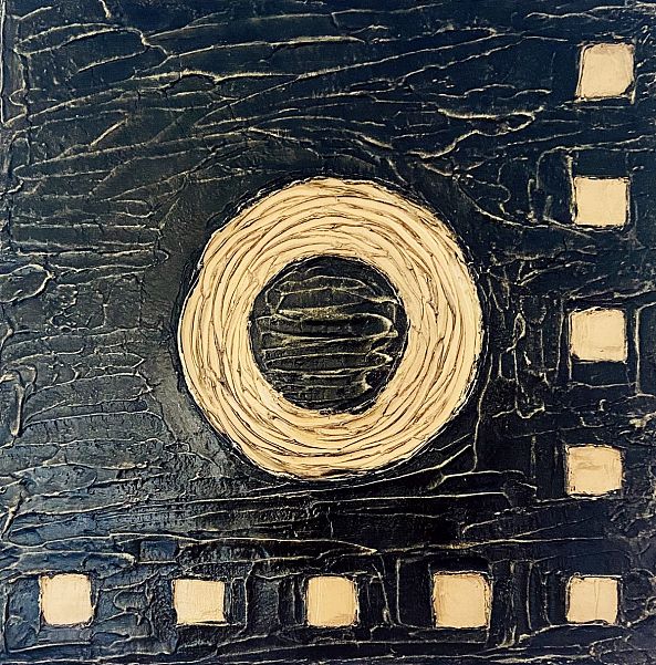 Geometric symphony, acrylic,texture,black gold,abstract,framed-Olivia Maro