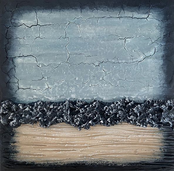 Contours of sand and sea, acrylic, framed, seascape, blue beige-Olivia Maro