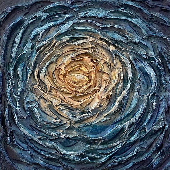 Celestial Tourbillon, acrylic, texture, blue gold, abstract, framed-Olivia Maro