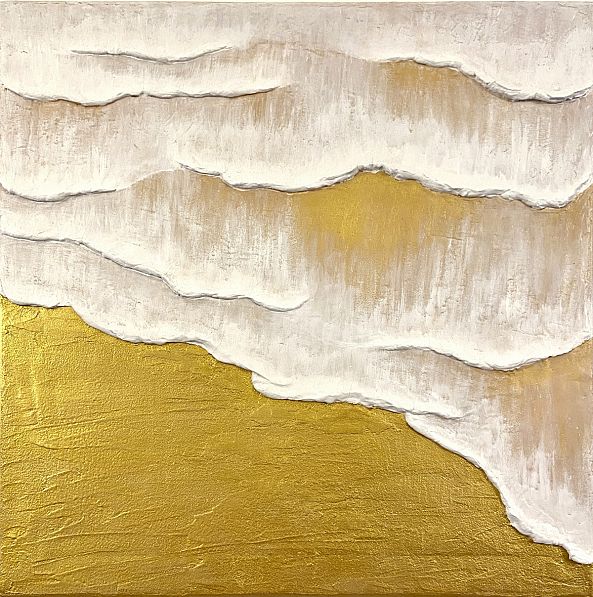 L’Or du Rivage, acrylic, texture, gold white, abstract, unframed-Olivia Maro