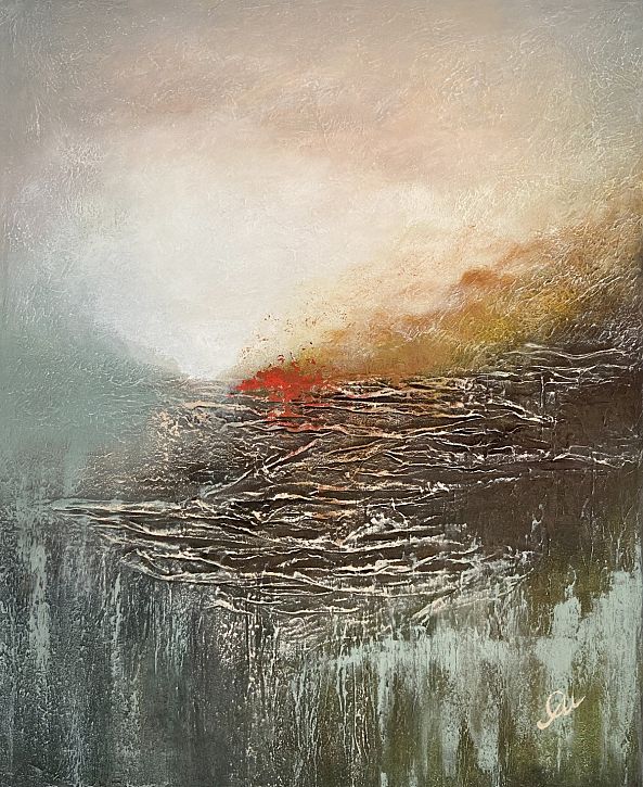 Summer Evening, acrylic, nature abstract, texture, unframed-Olivia Maro