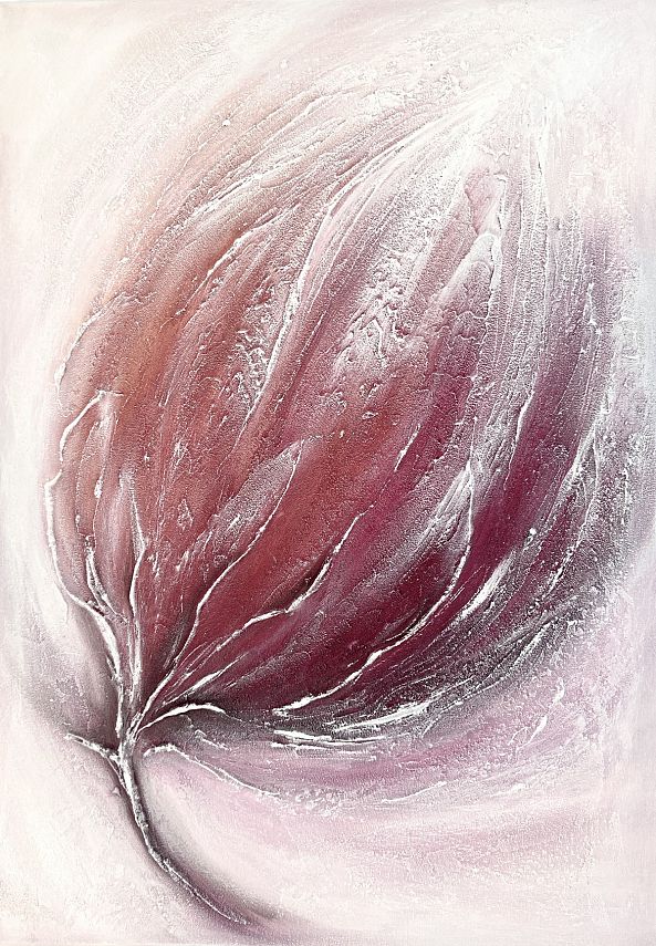 Magnolia, acrylic abstract texture flower red pink white unframed-Olivia Maro