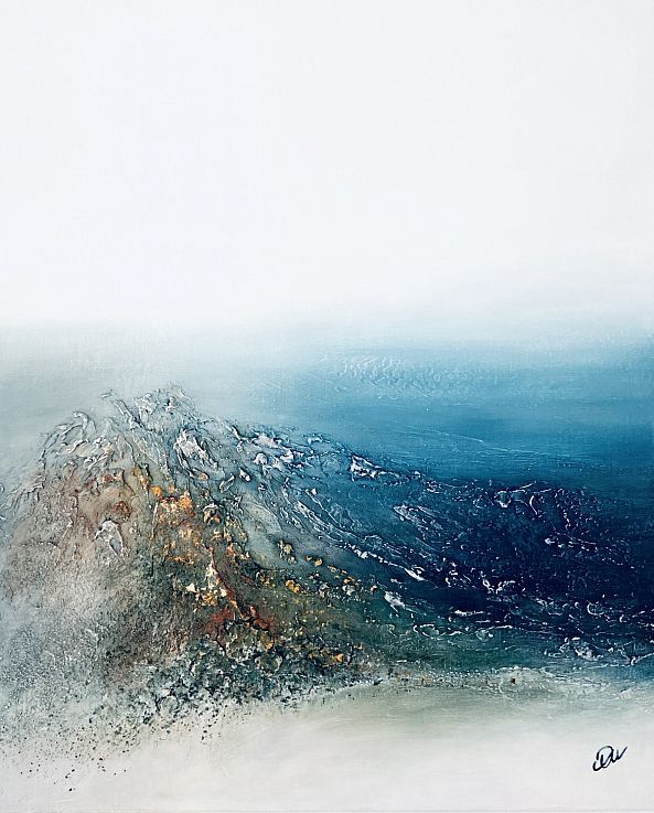 Blue Silence landscape acrylic abstract texture blue white unfram-Olivia Maro