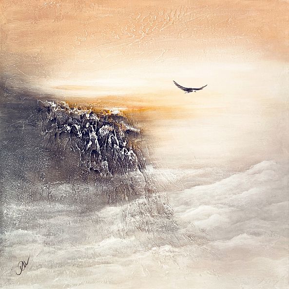 Flight, acrylic, nature, brown peach white, abstract, texture, unframed-Olivia Maro