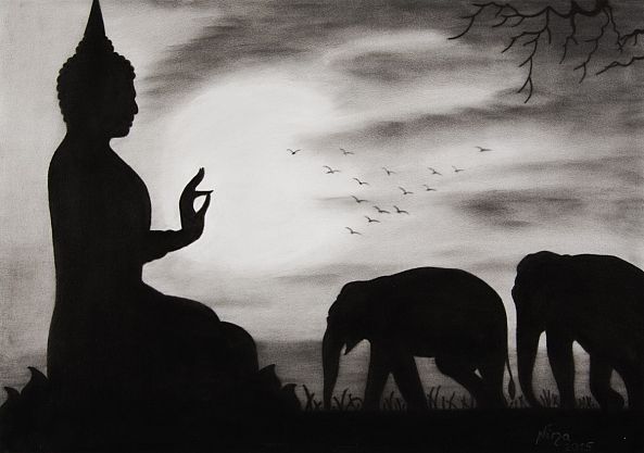 Bouddha et éléphants-Nina (Nadine Pillet)