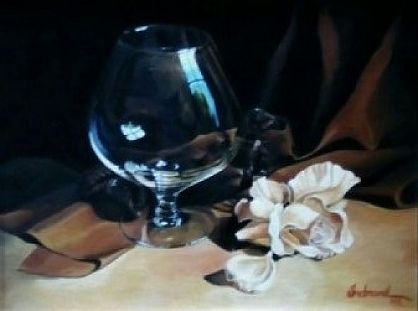 still life with glass and rose-Indranil Biswas