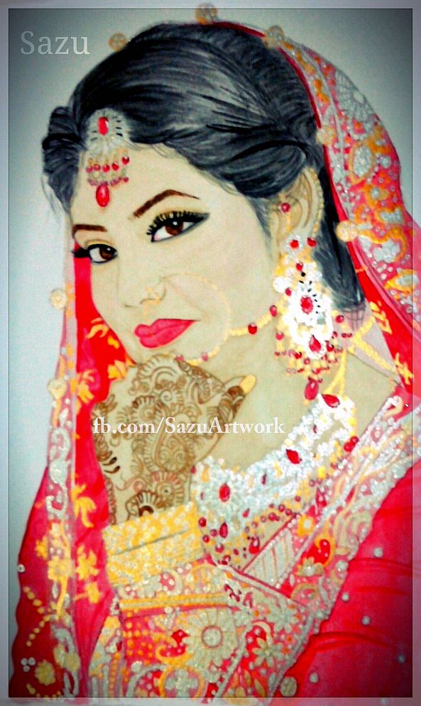 Watercolor Bridal Portrait-Qandeel Khan