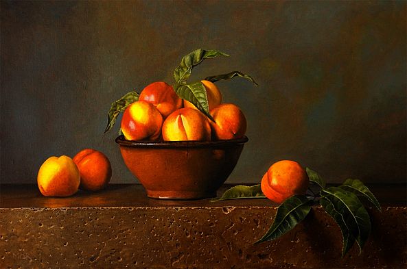 Nectarines and Terracotta Bowl-Dietrich Moravec