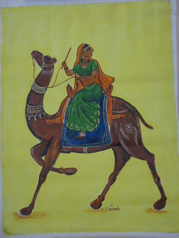 camel rider rajasthani woman-Nandu Painter