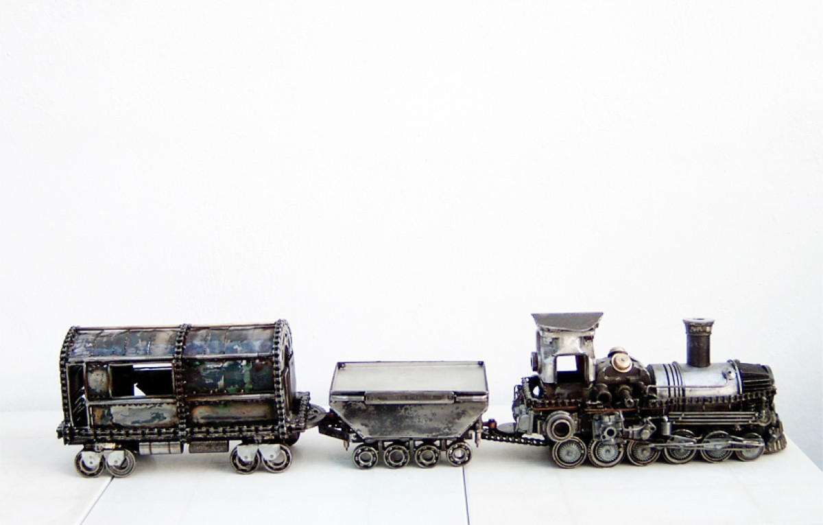 Mini Train Hand Crafted Recycled Metal Art Sculpture Figurine 